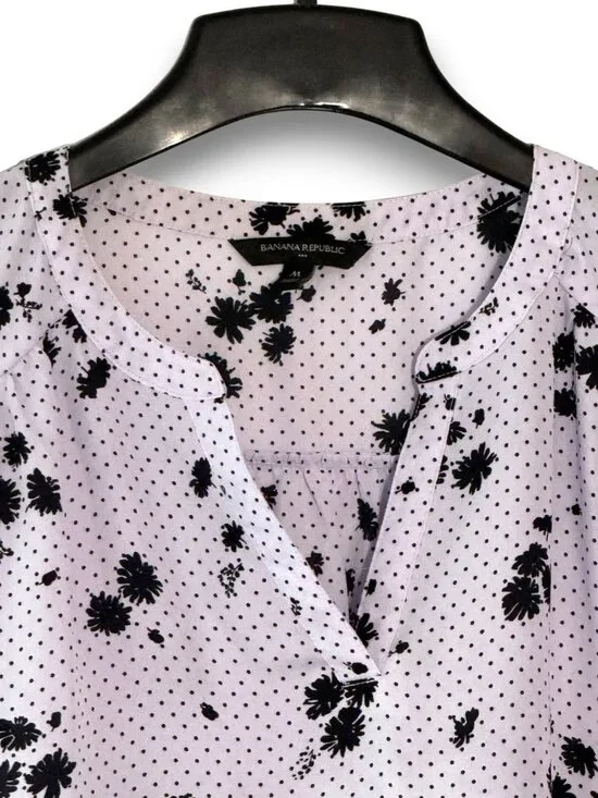 Banana Republic Floral Polka Dot Split Neck Blouse Size M - Picture 5 of 12